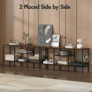 Two industrial TV stands placed side-by-side for extra long entertainment center