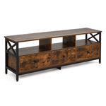 Industrial TV Stand for 75-Inch TV featuring a rustic wood finish and heavy-duty metal frame.
