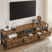 Industrial TV stand for 75 inch TV in rustic brown