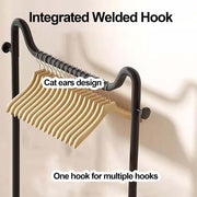 Freestanding Clothes Rack with integrated welded hook featuring cat ears design and multiple hanging hooks.
