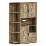 Wooden Kitchen Storage Cabinet with shelves and doors on a white background