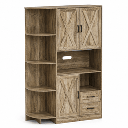 Wooden Kitchen Storage Cabinet with shelves and doors on a white background