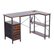 L-Shaped Desk with Power Outlets & Drawers