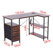 L-Shaped Desk with Power Outlets & Drawers