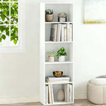 Minimalist white 5-tier bookshelf in modern living room