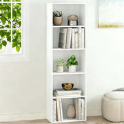 Minimalist white 5-tier bookshelf in modern living room