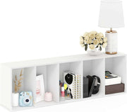 Versatile 5-tier bookshelf used horizontally as storage console