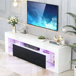 Modern Floating LED TV Stand showcasing a sleek design with ambient lighting and stylish decor.