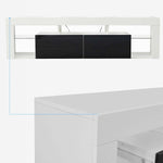 Modern Floating LED TV Stand showcasing a sleek, high-gloss design with black storage drawers.