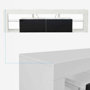 Modern Floating LED TV Stand showcasing a sleek, high-gloss design with black storage drawers.