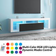 Modern Floating LED TV Stand with Multi-Color RGB LED Lights and Dynamic Modes Control.