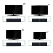 Modern Floating LED TV Stand displaying various TV sizes: 55