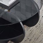 Modern Glass Nesting Coffee Table set with black finish and glass top, featuring storage space and sleek design.