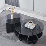 Modern Glass Nesting Coffee Table set showcasing sleek black finish and stylish design in a modern living room.