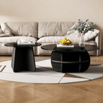 Modern Glass Nesting Coffee Table set featuring sleek black finish and stylish design in a contemporary living room setting.