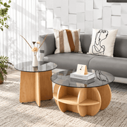 Modern living room coffee table furniture with wooden curved base