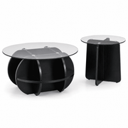 Modern Glass Nesting Coffee Table set featuring sleek black finish and glass tops, perfect for any living room.