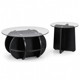 Modern Glass Nesting Coffee Table set featuring sleek black finish and glass tops, perfect for any living room.