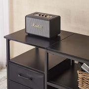 TV Stand with Charging Station featuring a black speaker on top, showcasing modern design and functionality.
