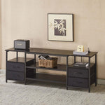 TV Stand with Charging Station featuring drawers and open storage space, perfect for TVs up to 75 inches.