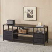 TV Stand with Charging Station featuring drawers and open storage space, perfect for TVs up to 75 inches.