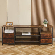 TV Stand with Charging Station, stylish console with metal frame and drawers, supporting TVs up to 75 inches.