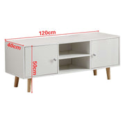 Modern White TV Stand with Storage Shelves
