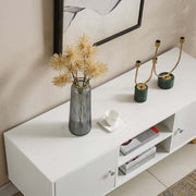 Modern White TV Stand with Storage Shelves