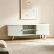 Modern White TV Stand with Storage Shelves