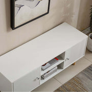 Modern White TV Stand with Storage Shelves