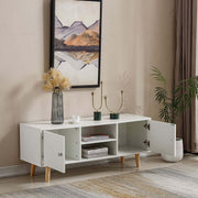Modern White TV Stand with Storage Shelves