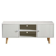 Modern White TV Stand with Storage Shelves