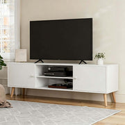 Modern White TV Stand with Storage Shelves