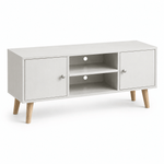 Modern White TV Stand with Storage Shelves