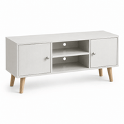 Modern White TV Stand with Storage Shelves