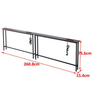 Narrow Sofa Table with Charging Station displaying dimensions of 260.8cm length, 15.4cm depth, and 75.6cm height.