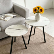 Modern round nesting coffee tables in white marble finish