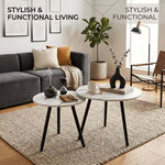 Space-saving nesting coffee table set with sturdy metal legs