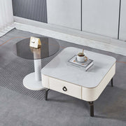 Nesting Coffee Table Set White Stone and Glass