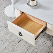Nesting Coffee Table Set White Stone and Glass