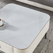 Nesting Coffee Table Set White Stone and Glass