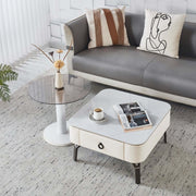 Nesting Coffee Table Set White Stone and Glass