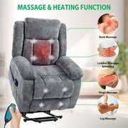 Massage recliner lounge chair with electric lift assist and soft chenille upholstery