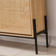 Rattan Flip-Top Shoe Cabinet showcasing rattan craftsmanship with wooden and black metal frame.