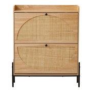 Rattan Flip-Top Shoe Cabinet featuring two drawers for organized shoe storage in a stylish design.