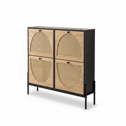 Rattan Shoe Cabinet with 4 Flip Drawers Slim Entryway