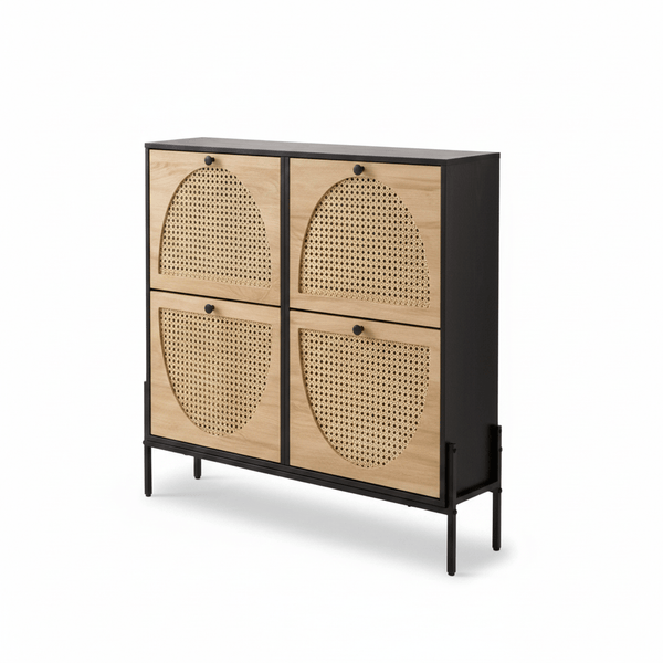 Rattan Shoe Cabinet with 4 Flip Drawers Slim Entryway