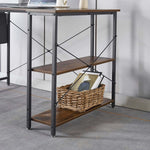 Reversible L-Shaped Computer Desk with stylish shelves, featuring a modern design and rustic wood finish, perfect for home offices.