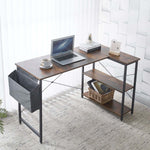 Stylish Reversible L-Shaped Computer Desk with laptop, coffee, and organized shelves, perfect for home office.