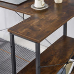 Reversible L-Shaped Computer Desk with rustic wooden surface and metal frame, perfect for home office organization.